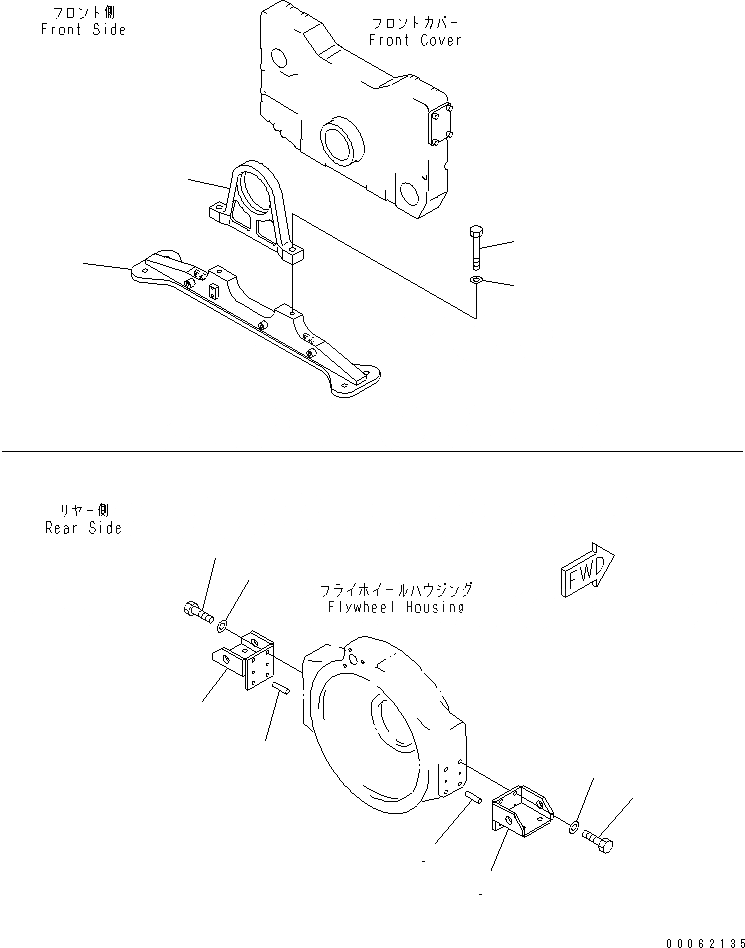 Схема запчастей Komatsu SAA12V140E-3B - ПЕРЕДН. СУППОРТ И КОРПУС(№-) ДВИГАТЕЛЬ