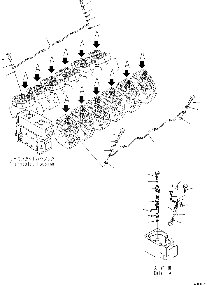 Схема запчастей Komatsu SAA12V140E-3B - ТОПЛИВН. ФОРСУНКА И СЛИВНАЯ ТРУБКА ДВИГАТЕЛЬ