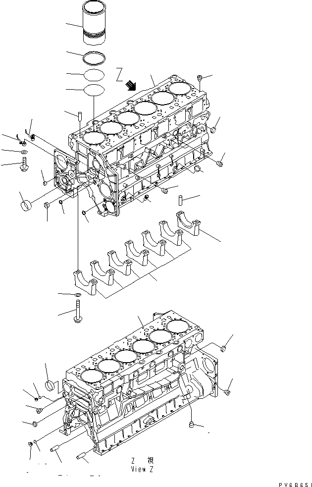 Схема запчастей Komatsu SAA6D140E-3B - БЛОК ЦИЛИНДРОВ ДВИГАТЕЛЬ