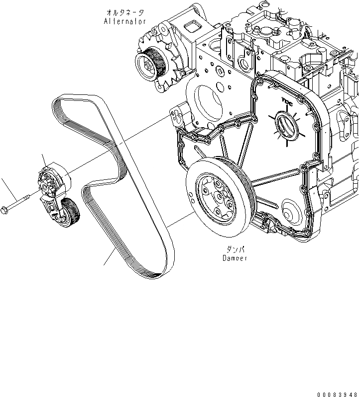 Схема запчастей Komatsu SAA6D114E-3C - ПРИВОД ГЕНЕРАТОРА (НАТЯЖИТЕЛЬ РЕМНЯ) ДВИГАТЕЛЬ