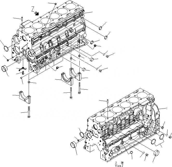 Схема запчастей Komatsu SAA6D107E-1F-W - БЛОК ЦИЛИНДРОВ ДВИГАТЕЛЬ