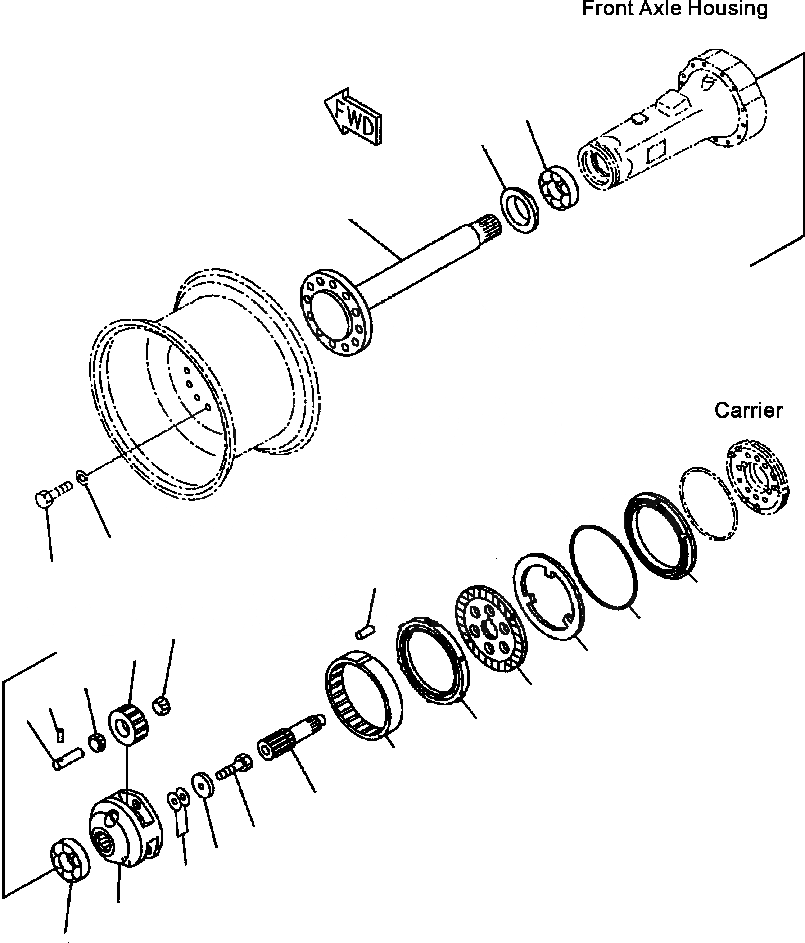 Схема запчастей Komatsu WA180-3MC - FIG. F-A ПЕРЕДНИЙ МОСТ - КОНЕЧНАЯ ПЕРЕДАЧА СИЛОВАЯ ПЕРЕДАЧА И КОНЕЧНАЯ ПЕРЕДАЧА