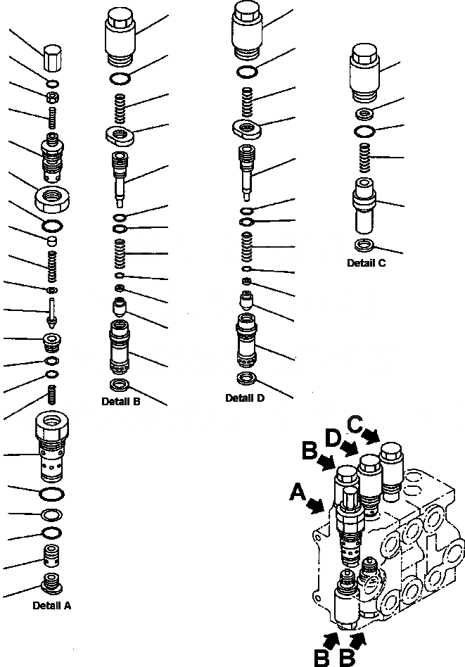 Схема запчастей Komatsu WA180PT-3L - FIG NO. H-A 3-Х СЕКЦИОНН. КОНТРОЛЬН. КЛАПАН (/) ГИДРАВЛИКА