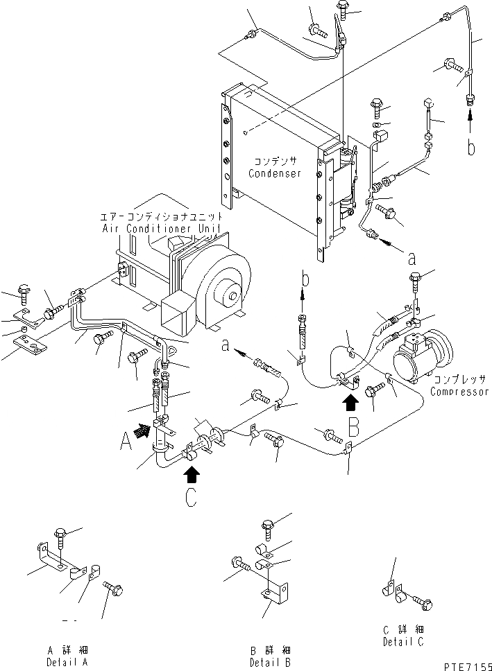 Схема запчастей Komatsu WA180PT-3MC - КОНДИЦ. ВОЗДУХА (ТРУБЫ) КАБИНА ОПЕРАТОРА И СИСТЕМА УПРАВЛЕНИЯ