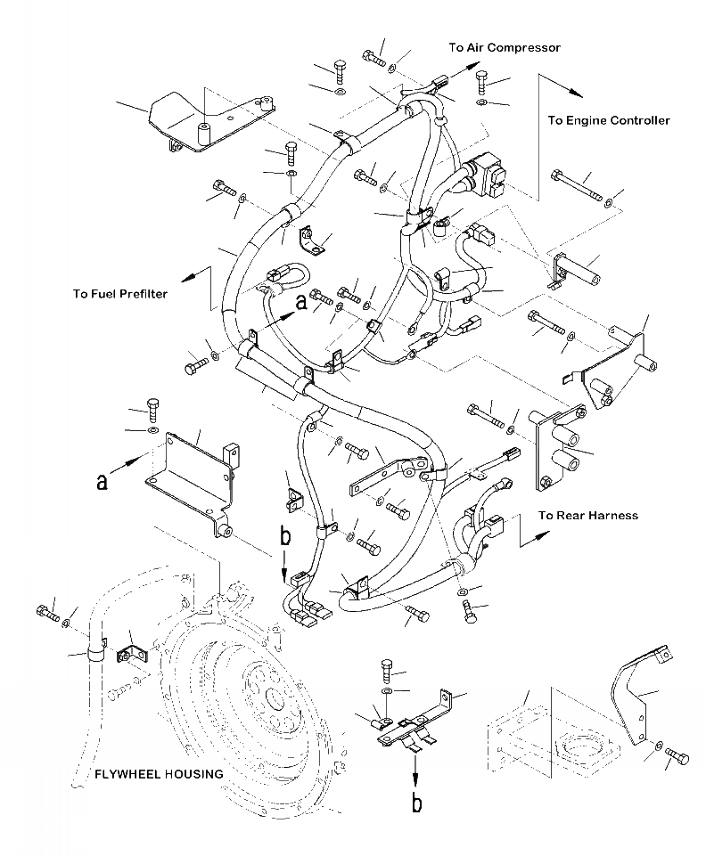 Схема запчастей Komatsu WA250-6 - B-A Э/ПРОВОДКА ДВИГАТЕЛЯ (/) КОНДИЦ. ВОЗДУХА КОМПОНЕНТЫ ДВИГАТЕЛЯ