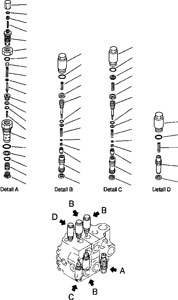 Схема запчастей Komatsu WA250-1LC - 3-Х СЕКЦИОНН. КОНТРОЛЬН. КЛАПАН (RELIEF, ВСАСЫВ., ПЕРЕГРУЗК.) УПРАВЛ-Е РАБОЧИМ ОБОРУДОВАНИЕМ