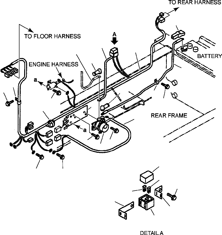 Схема запчастей Komatsu WA250-3L - FIG. E-A ОСНОВН. Э/ПРОВОДКА - ЗАДН. РАМА ЛИНИЯ ЭЛЕКТРИКА