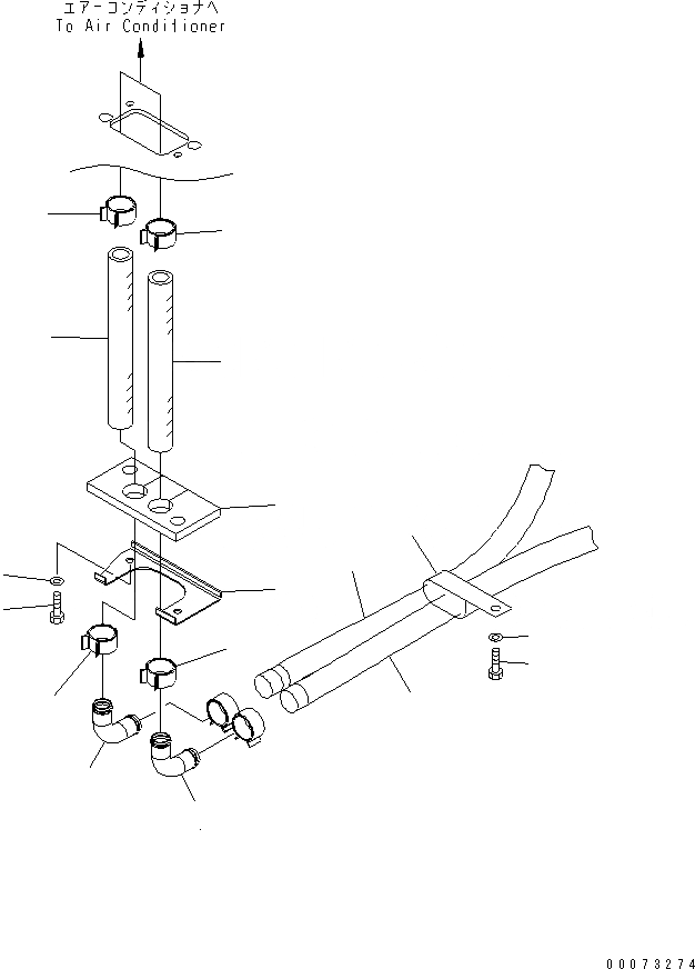 Схема запчастей Komatsu WA250PT-5L - ПОЛ (ГИДР. ПРОВОД. ОБОГРЕВАТЕЛЯ) КАБИНА ОПЕРАТОРА И СИСТЕМА УПРАВЛЕНИЯ
