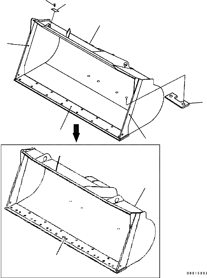 Схема запчастей Komatsu WA320-5 - КОВШ .M (С РЕЖУЩ. КРОМКОЙ НА БОЛТАХ .7M) РАБОЧЕЕ ОБОРУДОВАНИЕ