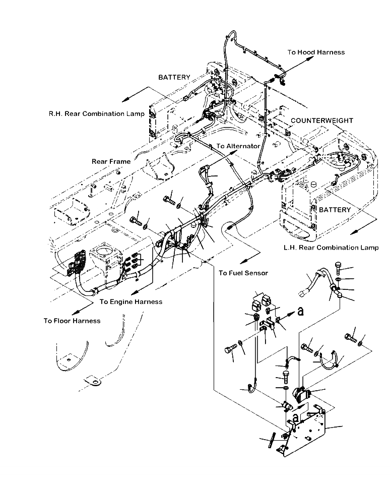 Схема запчастей Komatsu WA320-6 - E-A ПРОВОДКА ЗАДН. РАМА - ОСНОВН. ЭЛЕКТРИКА