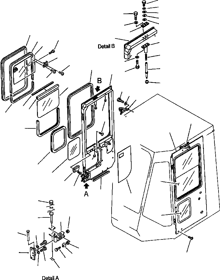 Схема запчастей Komatsu WA320-1LC - КАБИНА ROPS (ЛЕВ. И ПРАВ. ДВЕРЬS) РАМА, ЧАСТИ КОРПУСА & SUPERSTRUCTURE