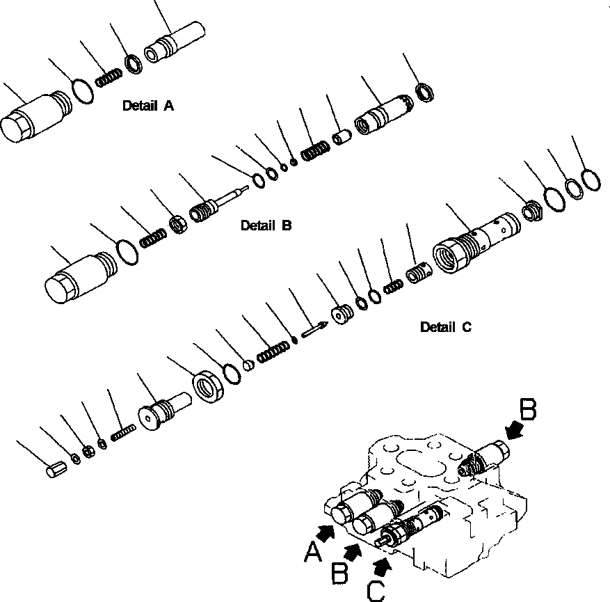 Схема запчастей Komatsu WA320-3MC - FIG NO. Y-A 2-Х СЕКЦИОНН. УПРАВЛЯЮЩ. КЛАПАН ВСАСЫВ. И БЕЗОПАСН. И RELIEF РЕМ. КОМПЛЕКТЫ