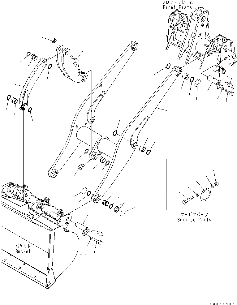 Схема запчастей Komatsu WA320PT-5L - РУКОЯТЬ И BELL CRANK РАБОЧЕЕ ОБОРУДОВАНИЕ