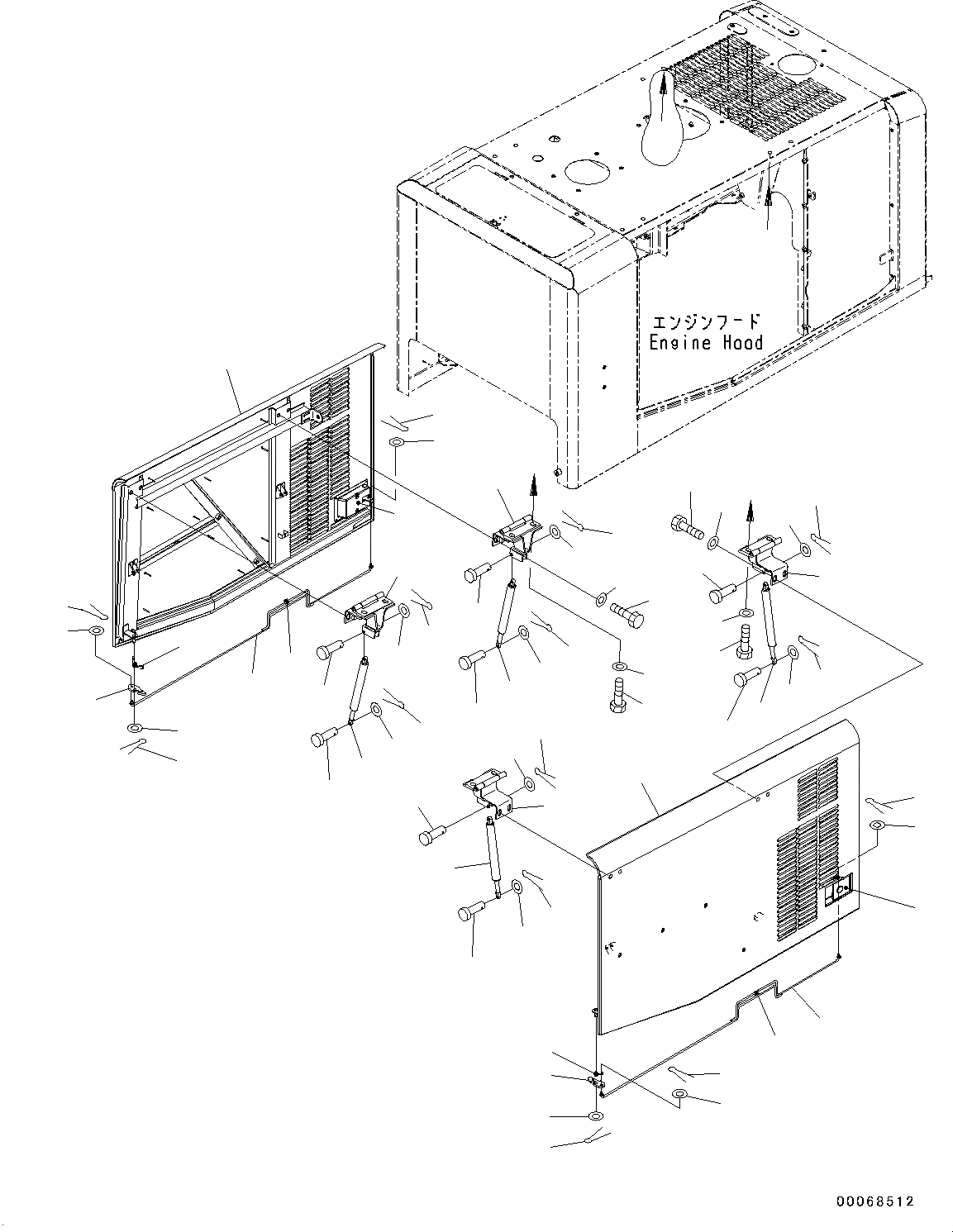 Схема запчастей Komatsu WA320-6 Highlift - КАПОТ, ДВЕРЬ КАПОТ