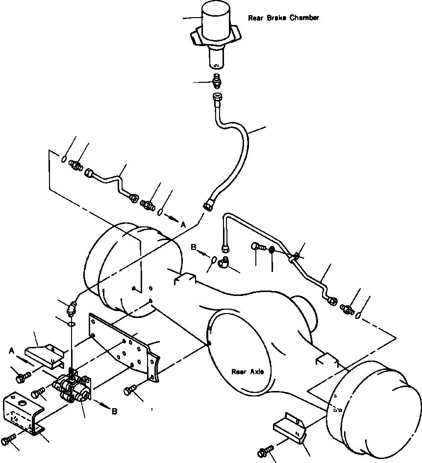 Схема запчастей Komatsu WA380-1LC - FIG NO. 7 ТОРМОЗ. МАСЛОПРОВОДЯЩАЯ ЛИНИЯ ТОРМОЗ. КАМЕРА - ЗАДН. МОСТ ВЕДУЩ. ВАЛ, МОСТS КОЛЕСА & ТОРМОЗ. СИСТЕМАS