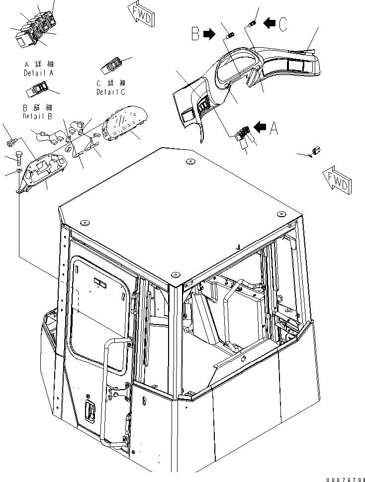 Схема запчастей Komatsu WA400-5L - КАБИНА ROPS (ОСНОВН. МОНИТОР И ТАБЛИЧКИS) КАБИНА ОПЕРАТОРА И СИСТЕМА УПРАВЛЕНИЯ
