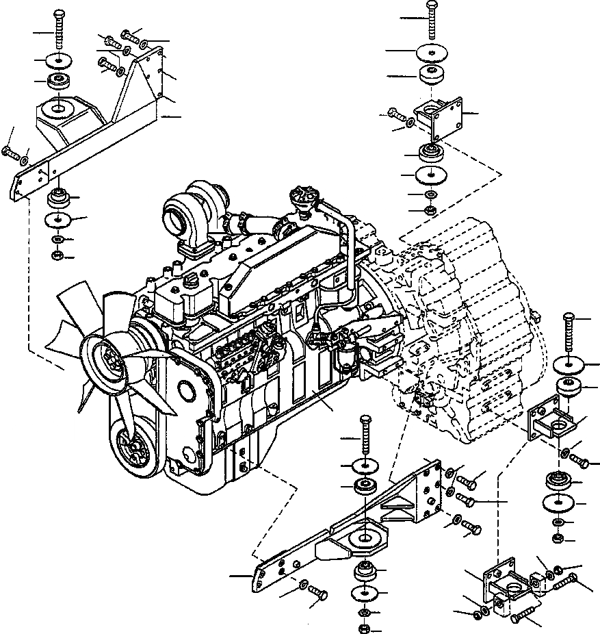 Схема запчастей Komatsu WA420-3L - FIG. B-A ДВИГАТЕЛЬ И КРЕПЛЕНИЕ ТРАНСМИССИИ КОМПОНЕНТЫ ДВИГАТЕЛЯ