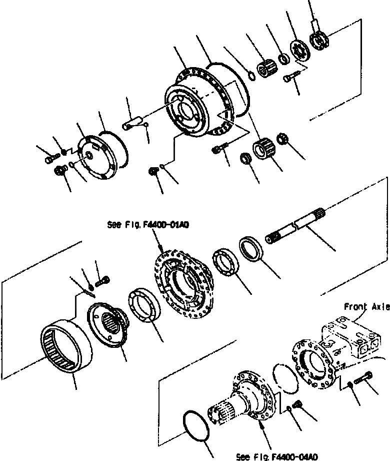 Схема запчастей Komatsu WA420-3MC - FIG. F-A ПЕРЕДНИЙ МОСТ - КОНЕЧНАЯ ПЕРЕДАЧА СИЛОВАЯ ПЕРЕДАЧА И КОНЕЧНАЯ ПЕРЕДАЧА