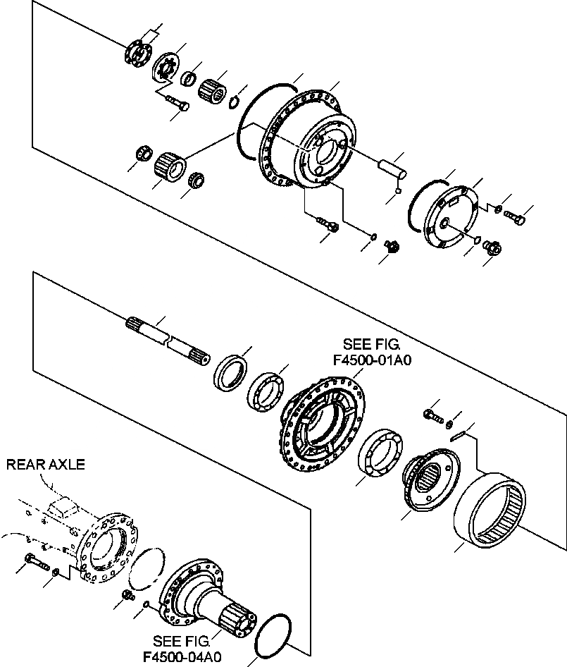 Схема запчастей Komatsu WA420-3MC - FIG. F-A ЗАДН. МОСТ - КОНЕЧНАЯ ПЕРЕДАЧА СИЛОВАЯ ПЕРЕДАЧА И КОНЕЧНАЯ ПЕРЕДАЧА