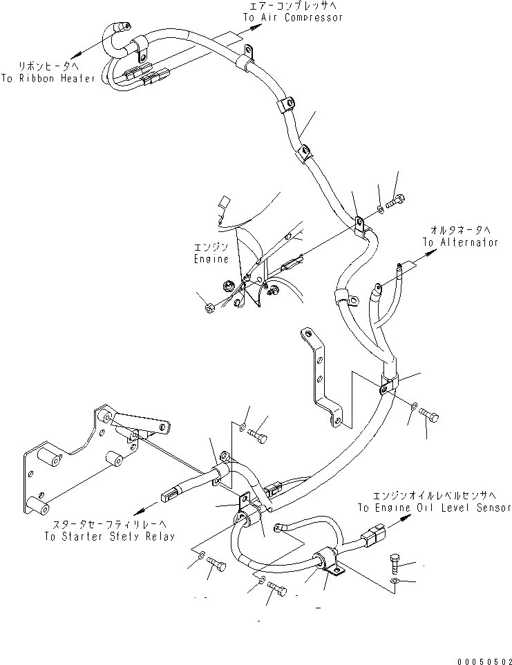 Схема запчастей Komatsu WA450-6-W1 - ПРОВОДКА (/) КОМПОНЕНТЫ ДВИГАТЕЛЯ