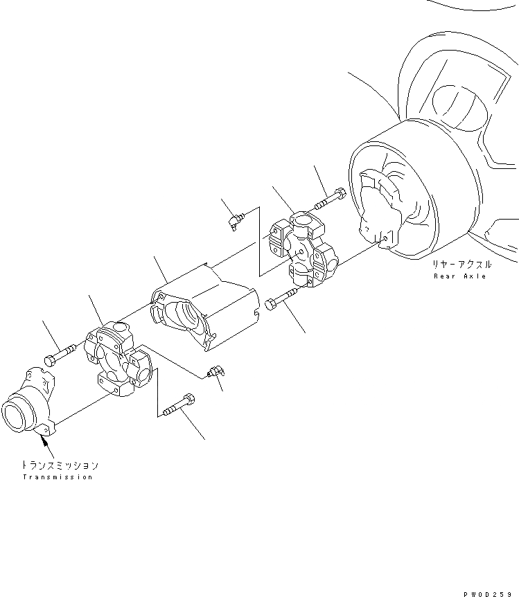 Схема запчастей Komatsu WA450-6-W1 - ВЕДУЩ. ВАЛ (ЗАДН.) СИЛОВАЯ ПЕРЕДАЧА
