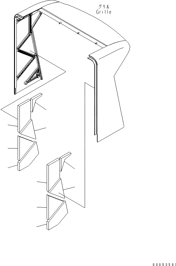 Схема запчастей Komatsu WA450-6-W1 - КАПОТ (ЗАДН. РЕШЕТКА) (ЩИТКИ) (/) ЧАСТИ КОРПУСА