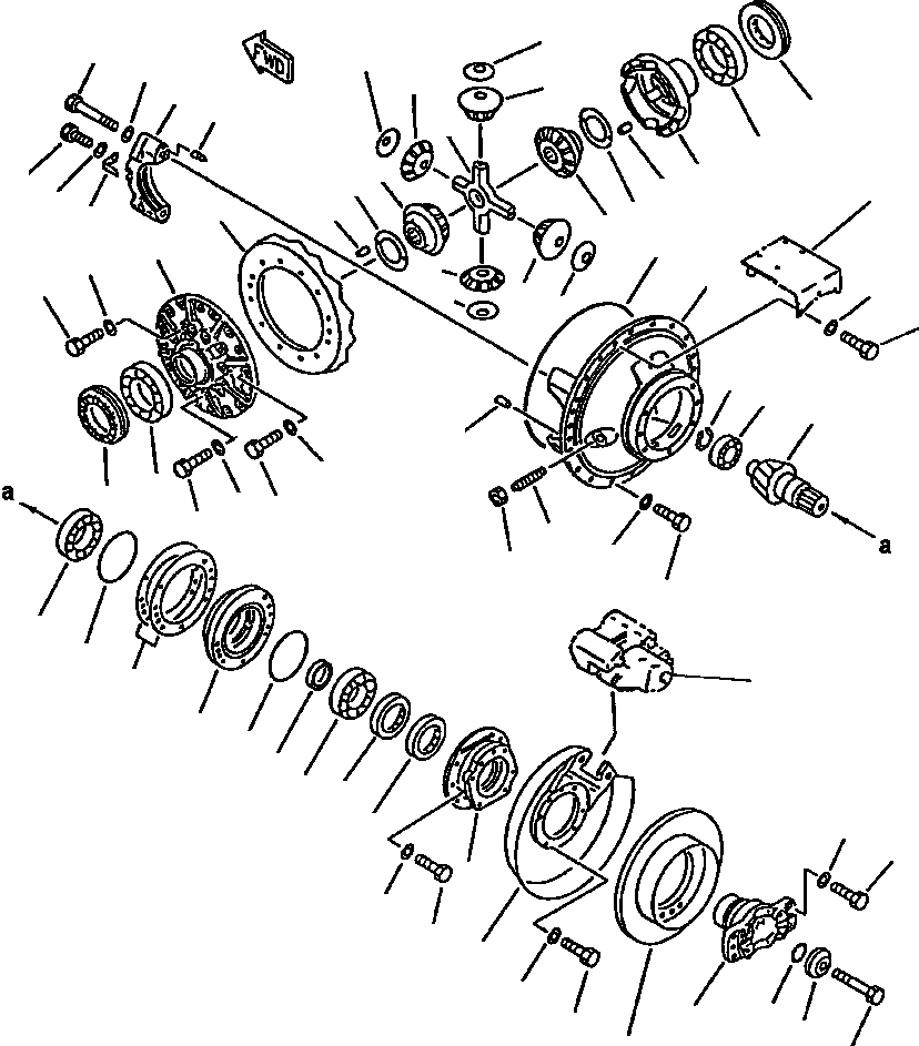 Схема запчастей Komatsu WA450-2 - FIG NO. ПЕРЕДНИЙ МОСТ ДИФФЕРЕНЦ. ВЕДУЩ. ВАЛ, МОСТS КОЛЕСА & ТОРМОЗ. СИСТЕМАS
