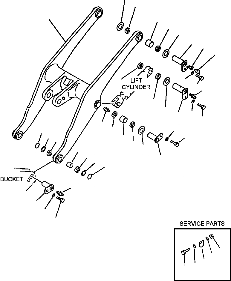 Схема запчастей Komatsu WA450-2 - FIG NO. 7 РУКОЯТЬ РАБОЧЕЕ ОБОРУДОВАНИЕ