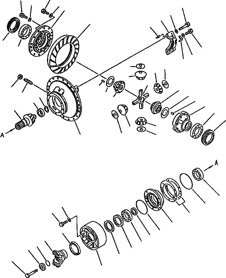 Схема запчастей Komatsu WA450-3L - FIG. F-A ЗАДН. МОСТ - ДИФФЕРЕНЦ. - СТАНДАРТН. СИЛОВАЯ ПЕРЕДАЧА И КОНЕЧНАЯ ПЕРЕДАЧА
