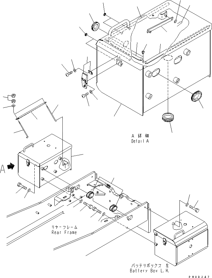 Схема запчастей Komatsu WA480-5L - КОРПУС АККУМУЛЯТОРА (ПРАВ.) И КОРПУС АККУМУЛЯТОРА КРЕПЛЕНИЕ ЭЛЕКТРИКА
