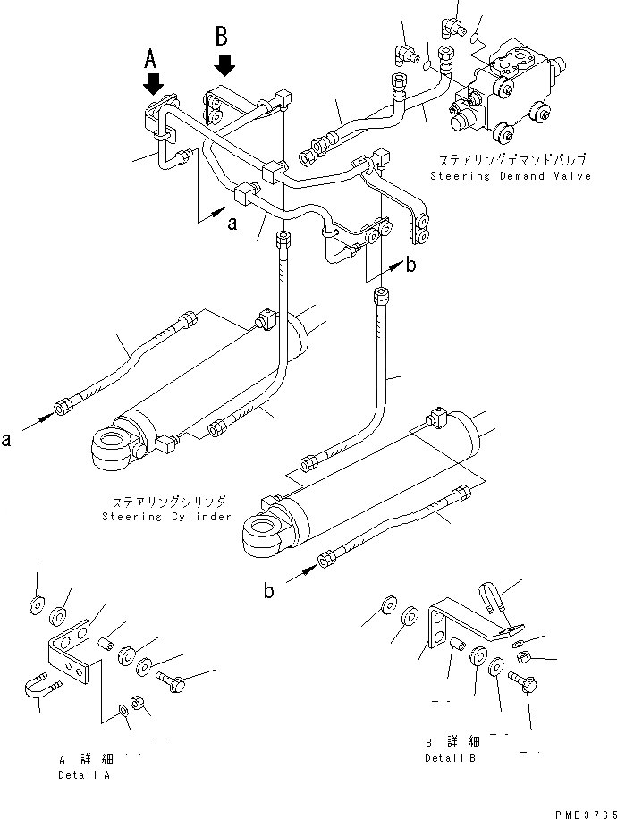 Схема запчастей Komatsu WA500-3LK - ГИДРАВЛИКА РУЛ. УПРАВЛЕНИЯ (ЛИНИЯ ЦИЛИНДРА РУЛЕВ. УПР-Я) ГИДРАВЛИКА