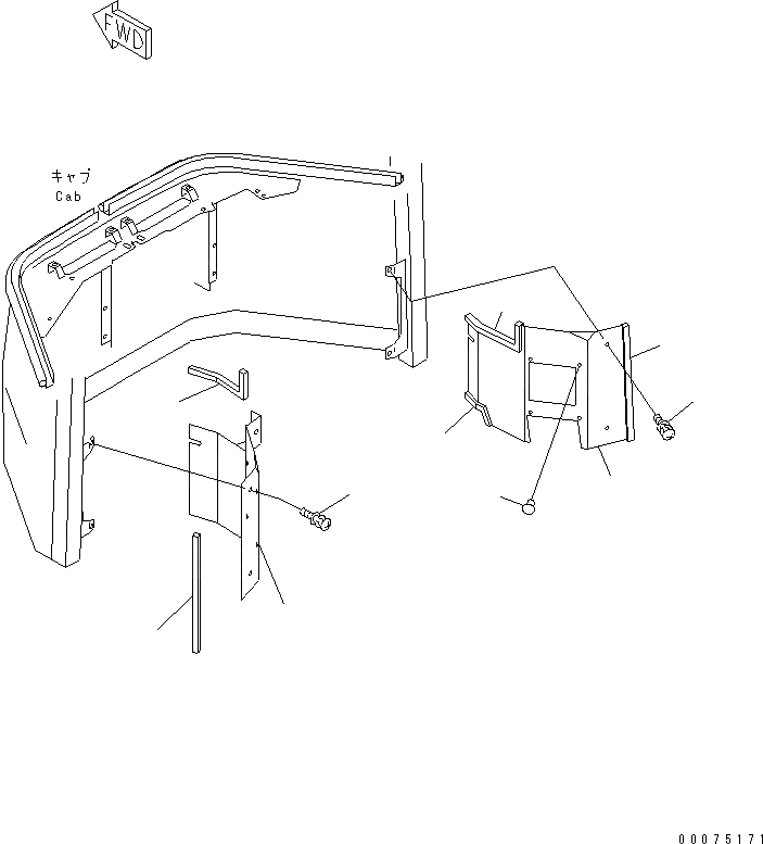 Схема запчастей Komatsu WA500-3LK - КАБИНА (ПЕРЕДН. ИНТЕРЬЕР¤ НИЖН.) (С КОНДИЦИОНЕРОМ)(№A7-A7999) КАБИНА ОПЕРАТОРА И СИСТЕМА УПРАВЛЕНИЯ