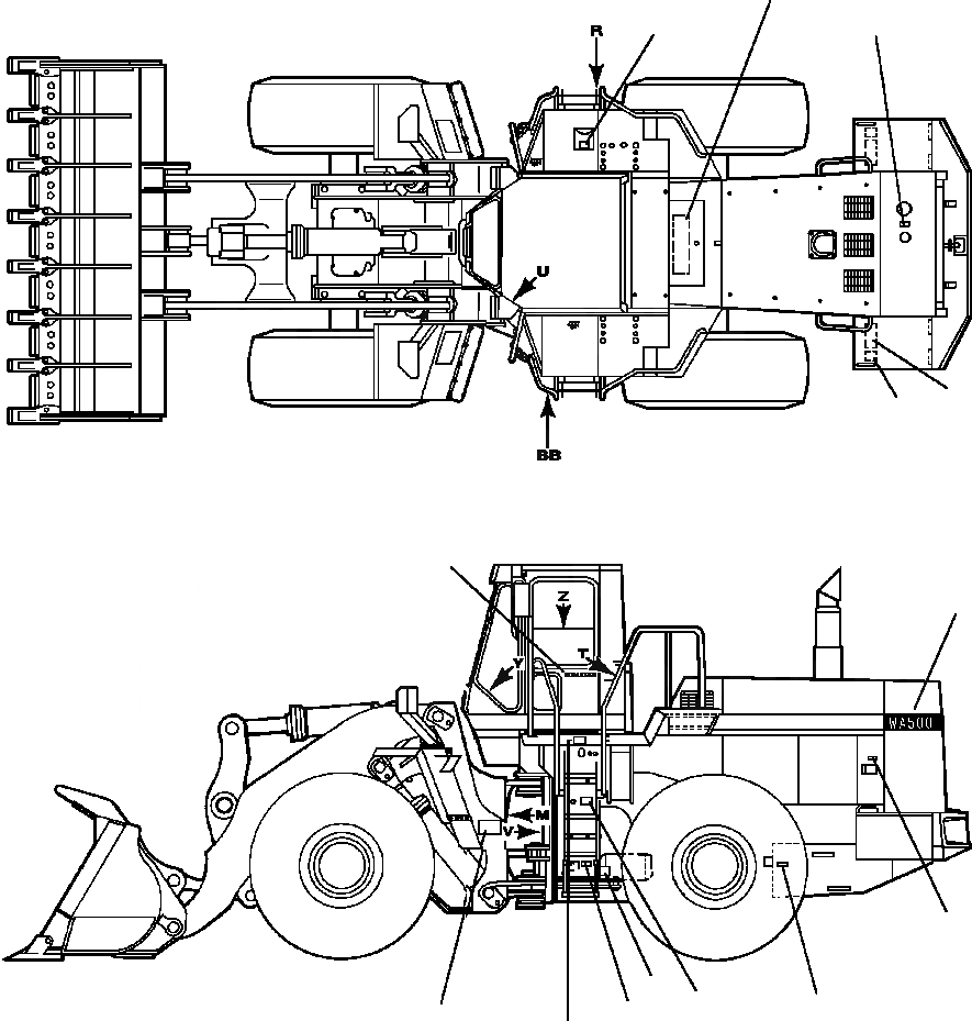 Схема запчастей Komatsu WA500-1LE - PROВОЗДУХОВОДЫ GRAPHICS - АНГЛ. МАРКИРОВКАS