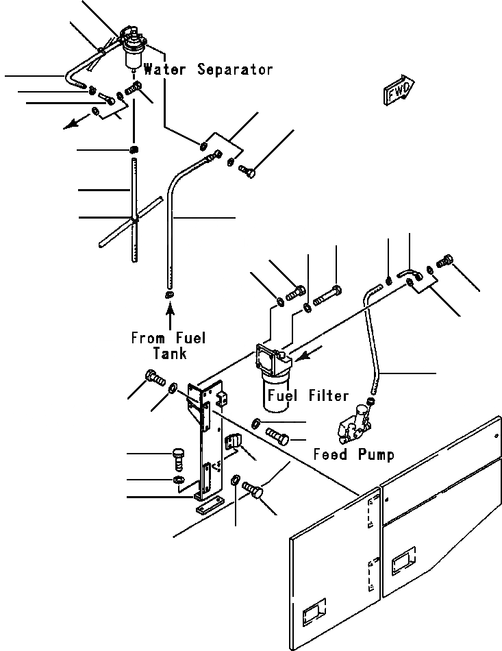 Схема запчастей Komatsu WA500-1L - ВОДООТДЕЛИТЕЛЬ И ДОПОЛН. ТРУБЫ ТОПЛ. ФИЛЬТРА КОМПОНЕНТЫ ДВИГАТЕЛЯ & ЭЛЕКТРИКА