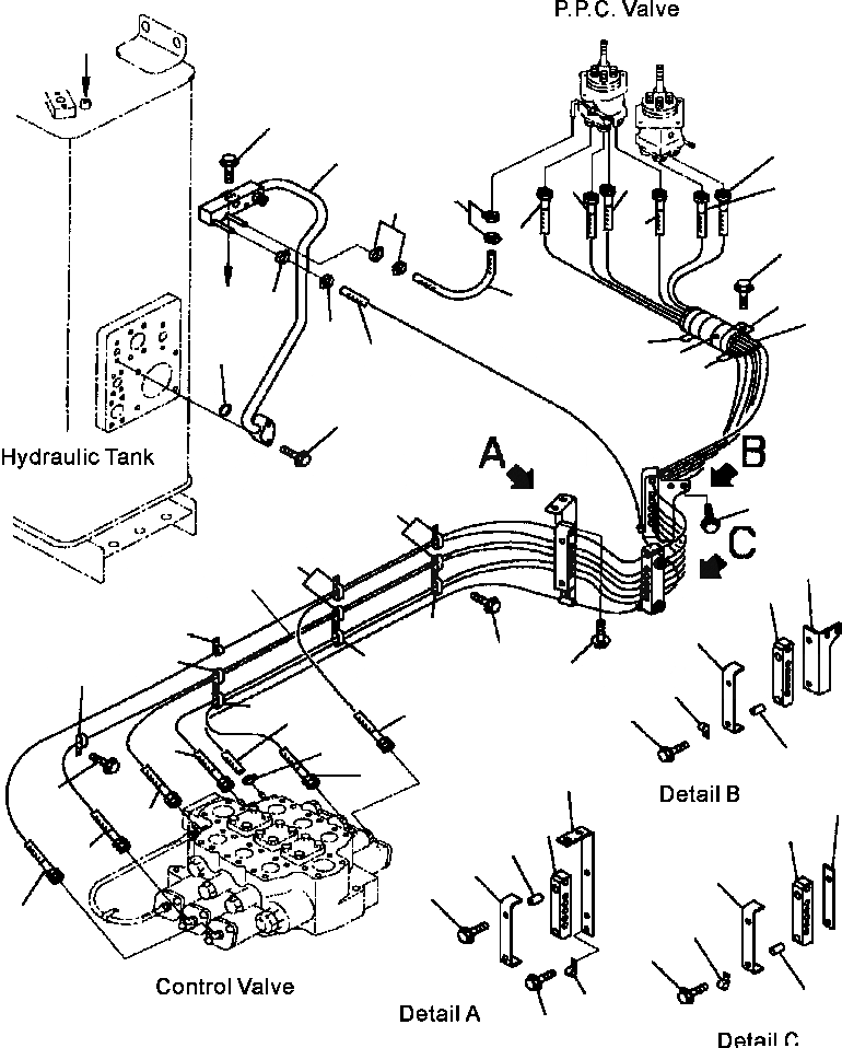 Схема запчастей Komatsu WA500-3L - H-A ГИДРОЛИНИЯ P.P.C. КЛАПАН - УПРАВЛЯЮЩ. КЛАПАН И ВОЗВРАТН. ЛИНИЯ (3-Х СЕКЦИОНН. КЛАПАН) ГИДРАВЛИКА
