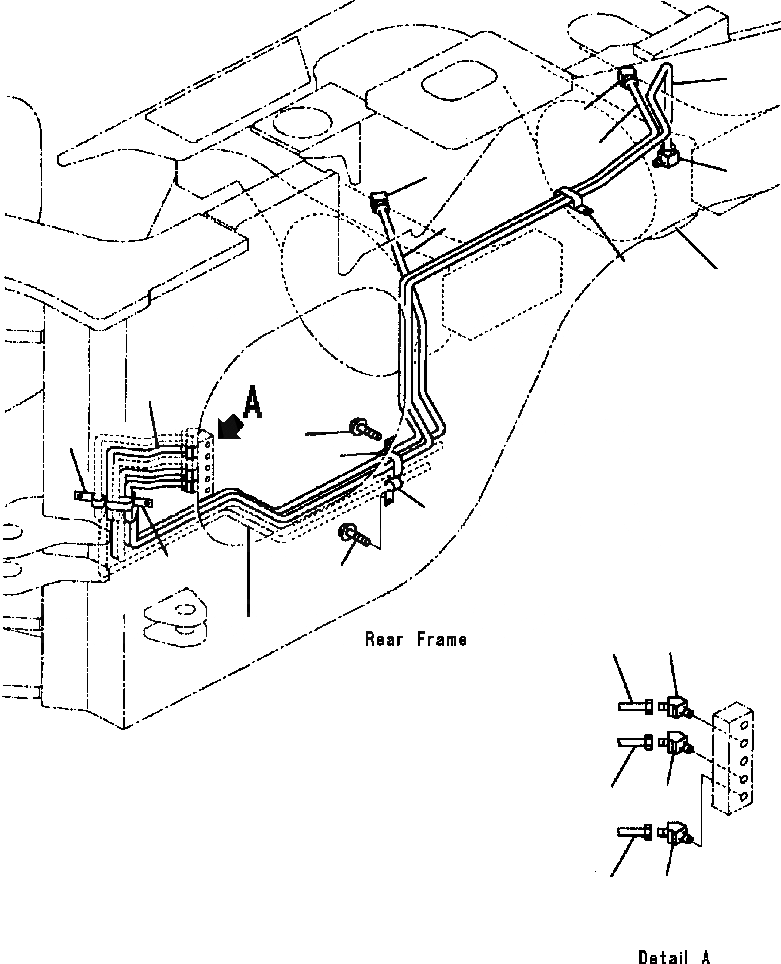 Схема запчастей Komatsu WA500-3L - J7-A УДАЛЕННАЯ СМАЗКА ЛИНИИ ЗАДН. МОСТ ОСНОВНАЯ РАМА И ЕЕ ЧАСТИ