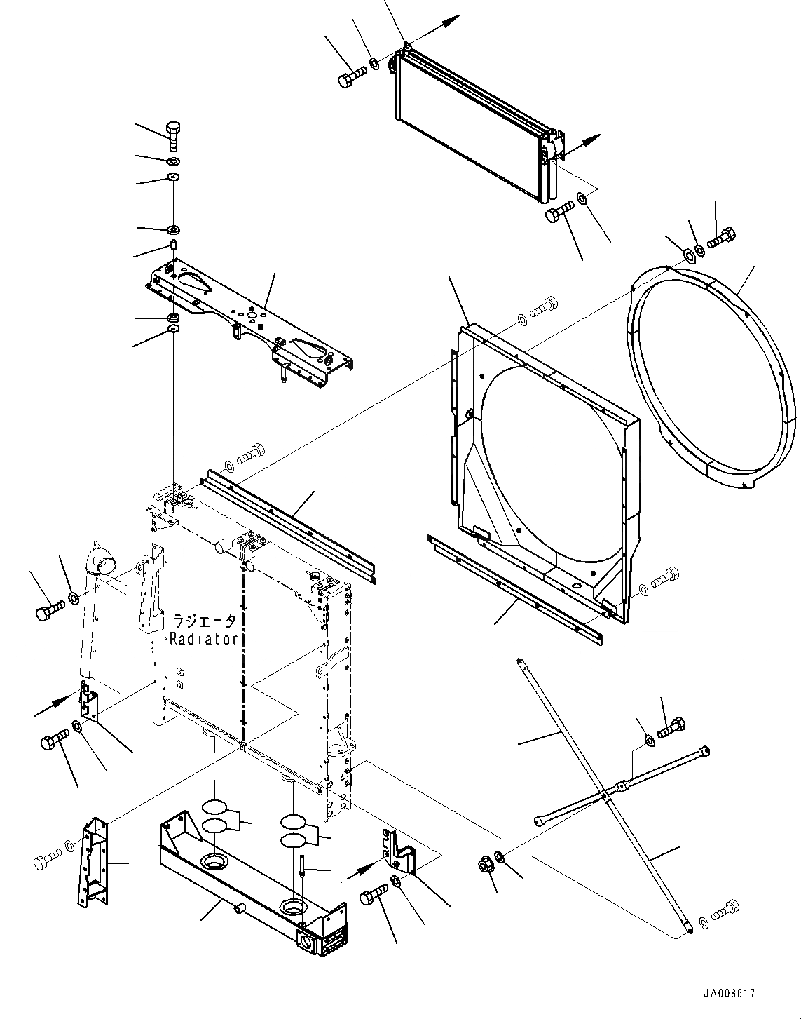 Схема запчастей Komatsu WA500-7 - РАДИАТОР, БАК И МАСЛООХЛАДИТЕЛЬ РАДИАТОР