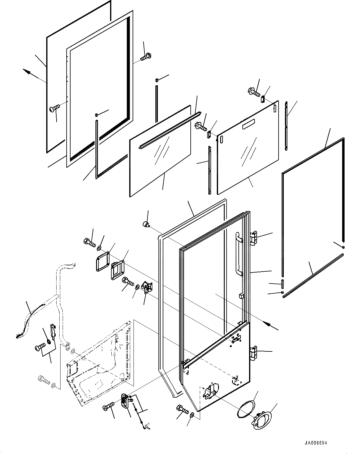 Схема запчастей Komatsu WA500-7 - КАБИНА ROPS И ОСНОВН. КОНСТРУКЦИЯ ГРУППА, ДВЕРЬ, ЛЕВ. (/) КАБИНА ROPS И ОСНОВН. КОНСТРУКЦИЯ ГРУППА