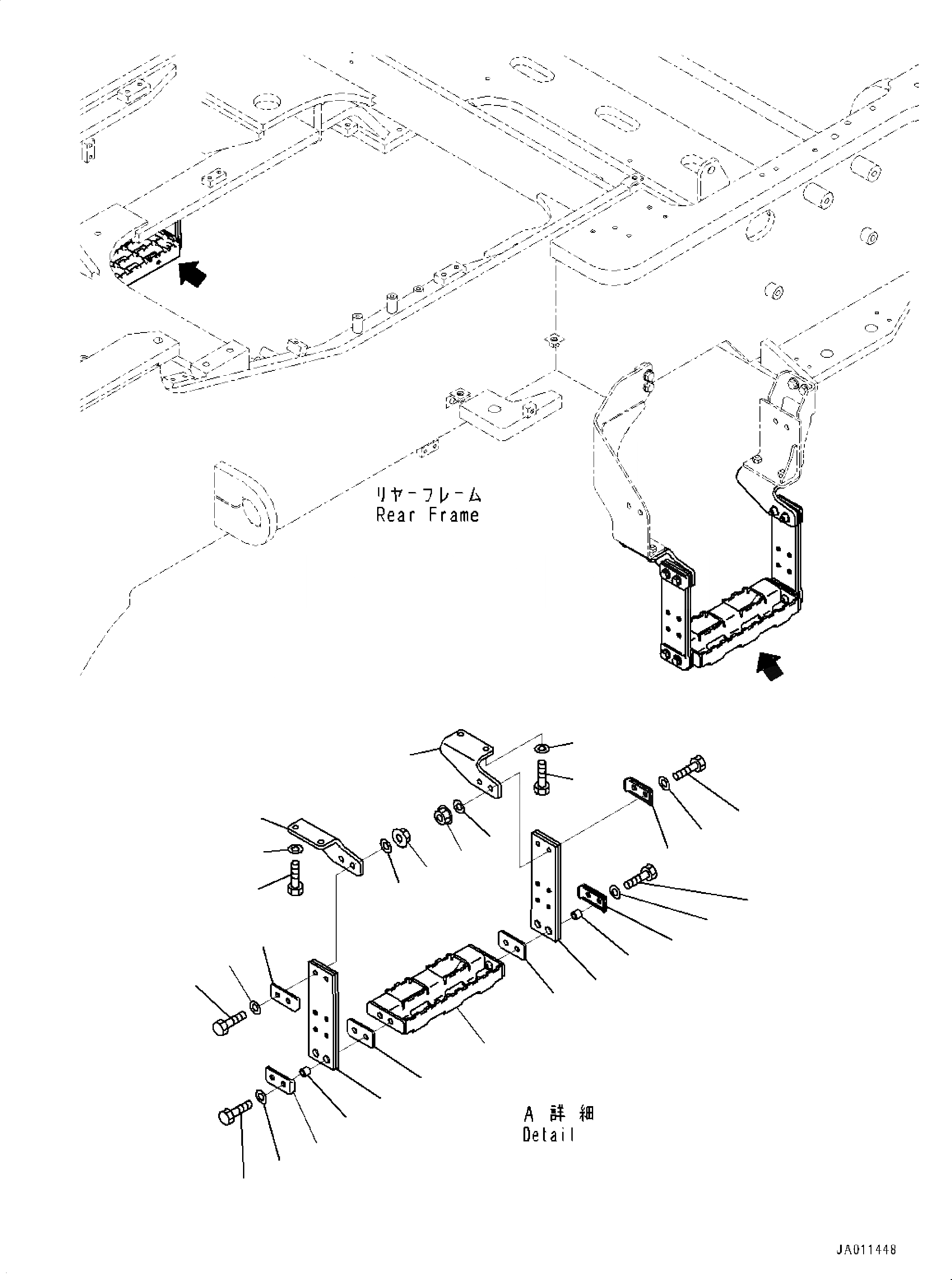 Схема запчастей Komatsu WA500-7 - ЛЕСТНИЦА, С ТОПЛИВН. БЫСТР. ЗАПРАВ., ЗАДН. ПОЛН. КРЫЛО, ПЕРЕДН. СТУПЕНИ (/) ЛЕСТНИЦА, С ТОПЛИВН. БЫСТР. ЗАПРАВ., ЗАДН. ПОЛН. КРЫЛО