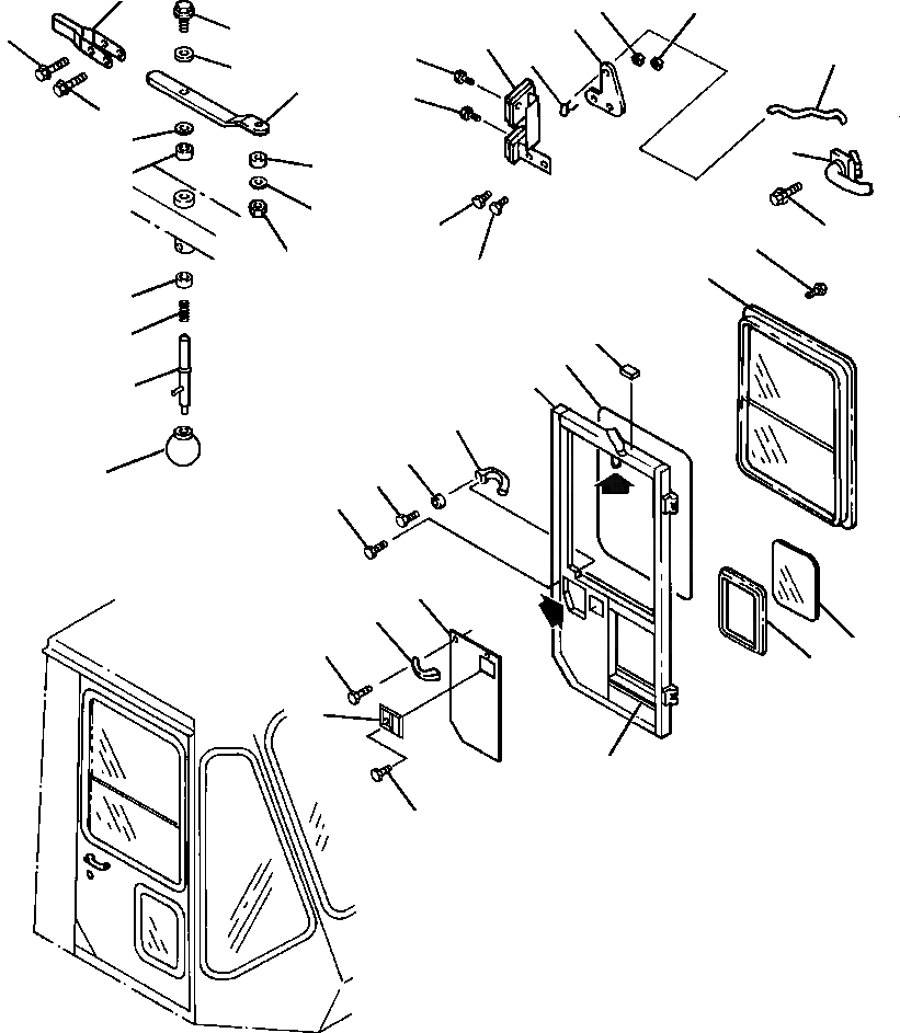 Схема запчастей Komatsu WA600-1LC - КАБИНА ЛЕВ. ДВЕРЬ РАМА