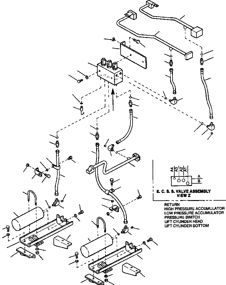 Схема запчастей Komatsu WA600-1LC - ГИДРОЛИНИЯ УПРАВЛЯЮЩ. КЛАПАН - E.C.S.S. КЛАПАН - АККУМУЛЯТОРS УПРАВЛ-Е РАБОЧИМ ОБОРУДОВАНИЕМ