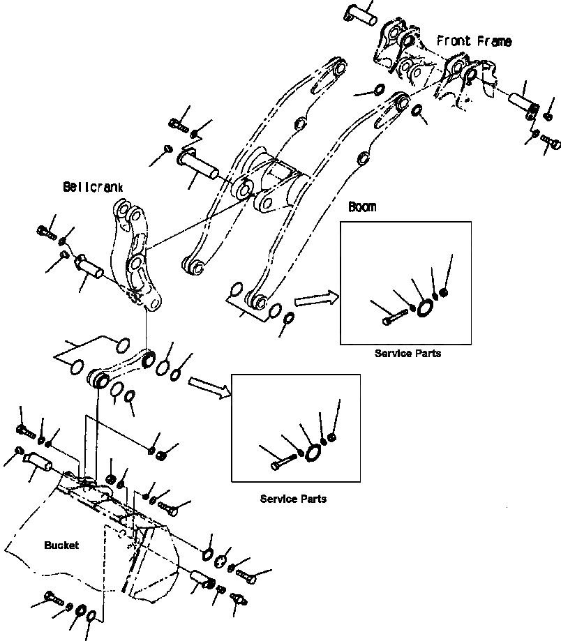 Схема запчастей Komatsu WA600-3LK - FIG. T-A СТРЕЛА И КОЛЕНЧАТЫЙ РЫЧАГ - ПАЛЕЦ РАБОЧЕЕ ОБОРУДОВАНИЕ
