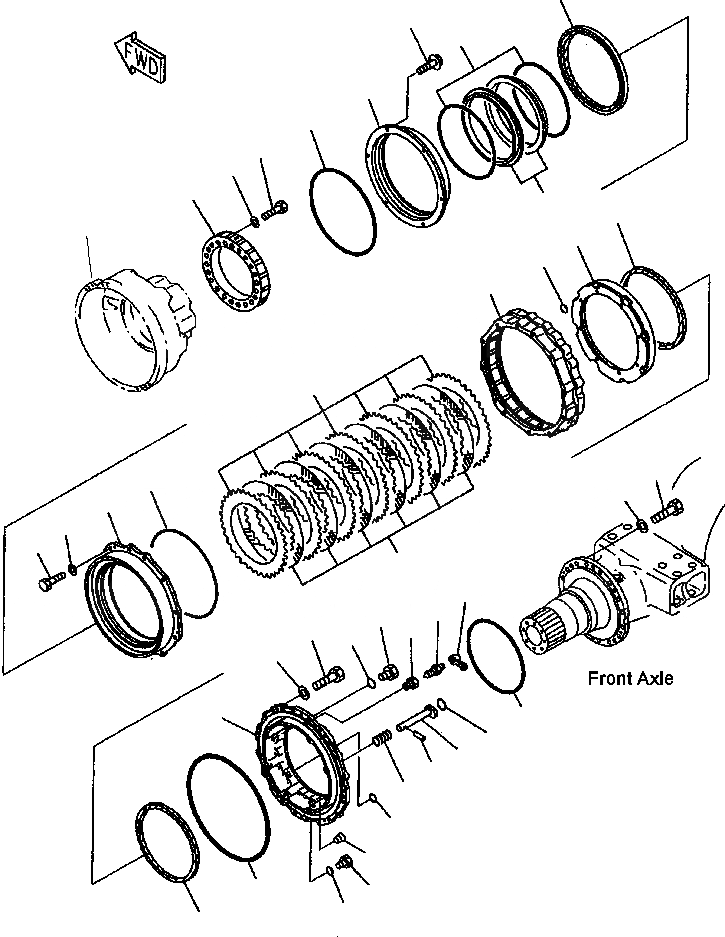 Схема запчастей Komatsu WA700-3L - FIG. F-A ПЕРЕДНИЙ МОСТ - ПЕРЕДНИЕ ТОРМОЗА СИЛОВАЯ ПЕРЕДАЧА И КОНЕЧНАЯ ПЕРЕДАЧА