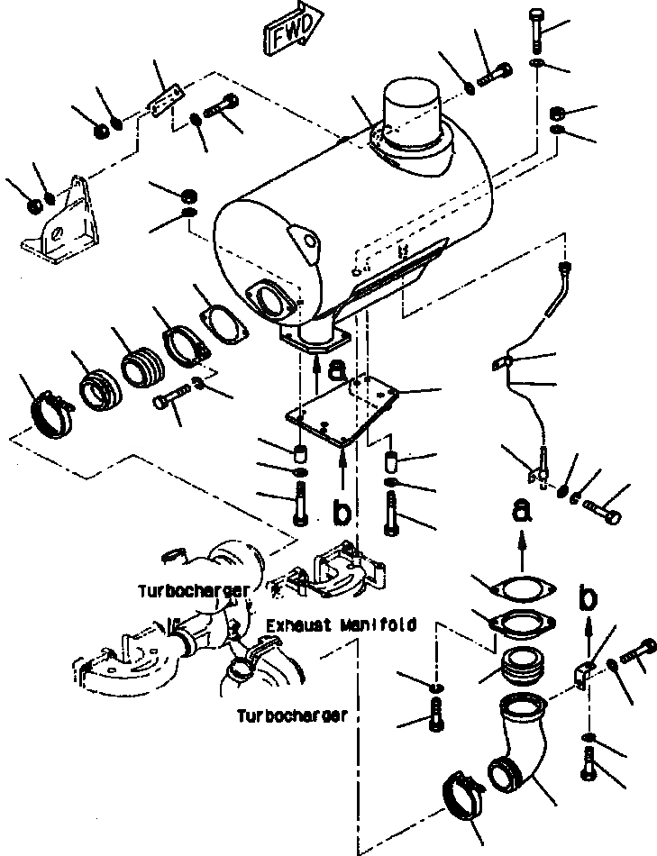 Схема запчастей Komatsu WA700-1L - ГЛУШИТЕЛЬ И КРЕПЛЕНИЕ ДВИГАТЕЛЬ