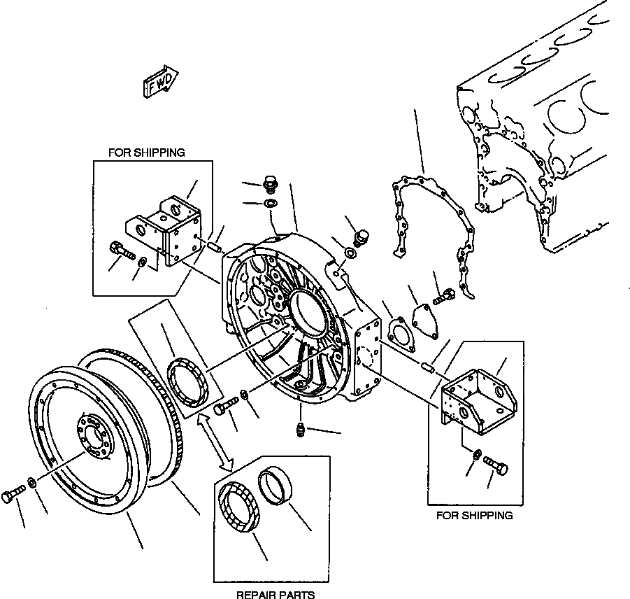 Схема запчастей Komatsu WA800-2L - FIG NO. МАХОВИК И КАРТЕР МАХОВИКА БЛОК ЦИЛИНДРОВ