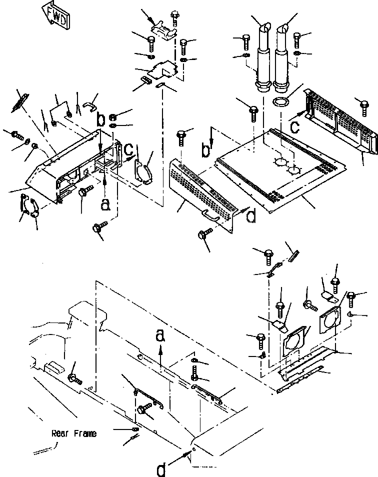Схема запчастей Komatsu WA800-2LC - FIG NO. B КАПОТ РАМА, ЧАСТИ КОРПУСА & SUPERSTRUCTURE