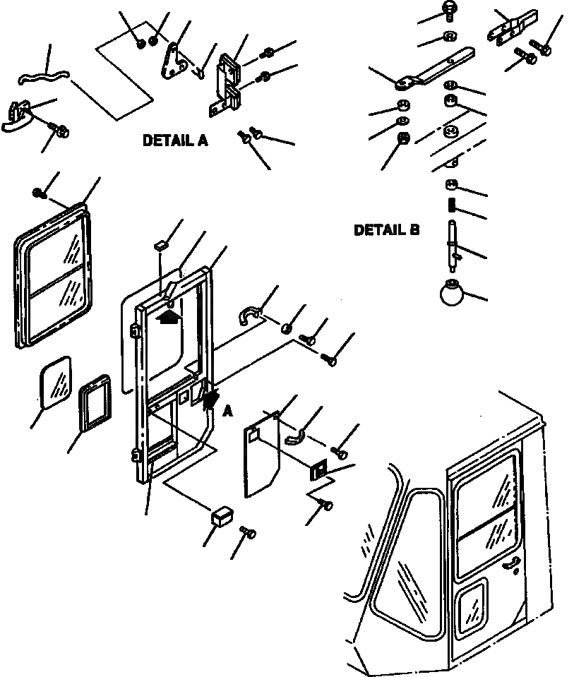 Схема запчастей Komatsu WA900-1L - FIG NO. КАБИНА ПРАВ. ДВЕРЬ РАМА