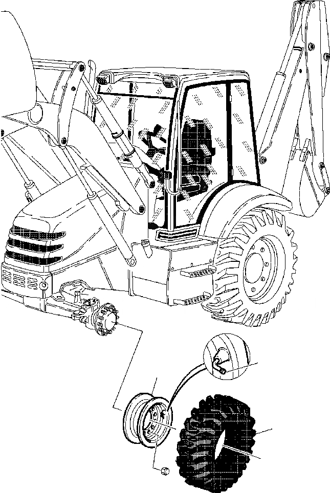 Схема запчастей Komatsu WB140-2N - FIG. S7-A КОЛЕСА (WD) - ПЕРЕДН. ./8R8-R ПОДВЕСКА И КОЛЕСА