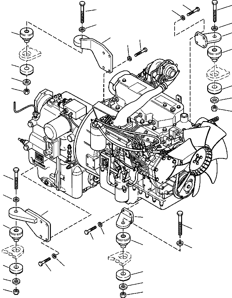 Схема запчастей Komatsu WB140-2N - B-A КРЕПЛЕНИЕ ДВИГАТЕЛЯ TIER II - заводской номер A8- КОМПОНЕНТЫ ДВИГАТЕЛЯ