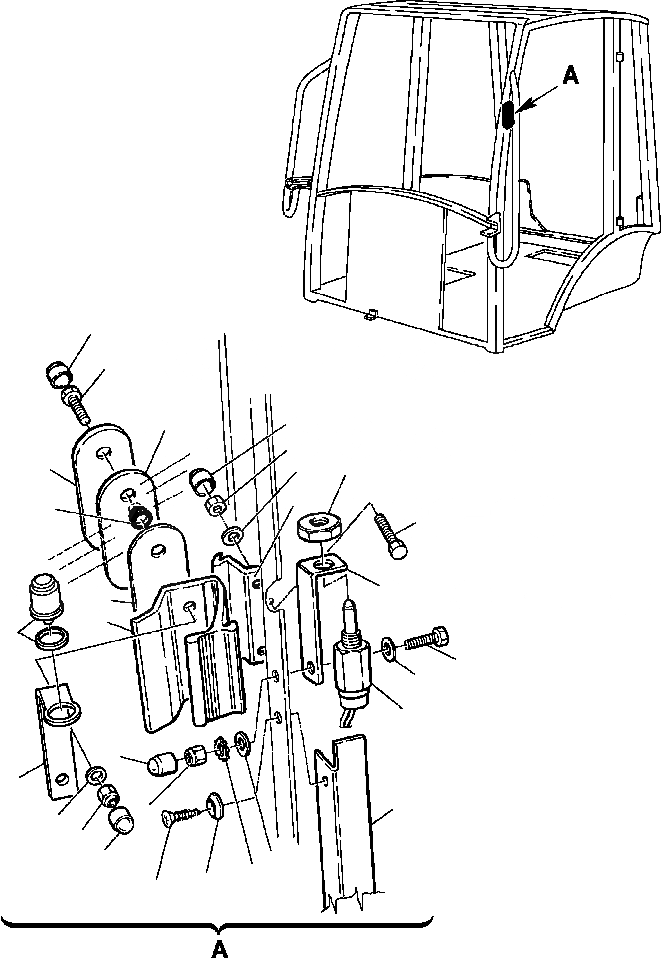 Схема запчастей Komatsu WB150-2N - FIG. K-A КАБИНА - ОКНА РУКОЯТЬ И ПЕРЕКЛЮЧАТЕЛЬ КАБИНА ОПЕРАТОРА И СИСТЕМА УПРАВЛЕНИЯ